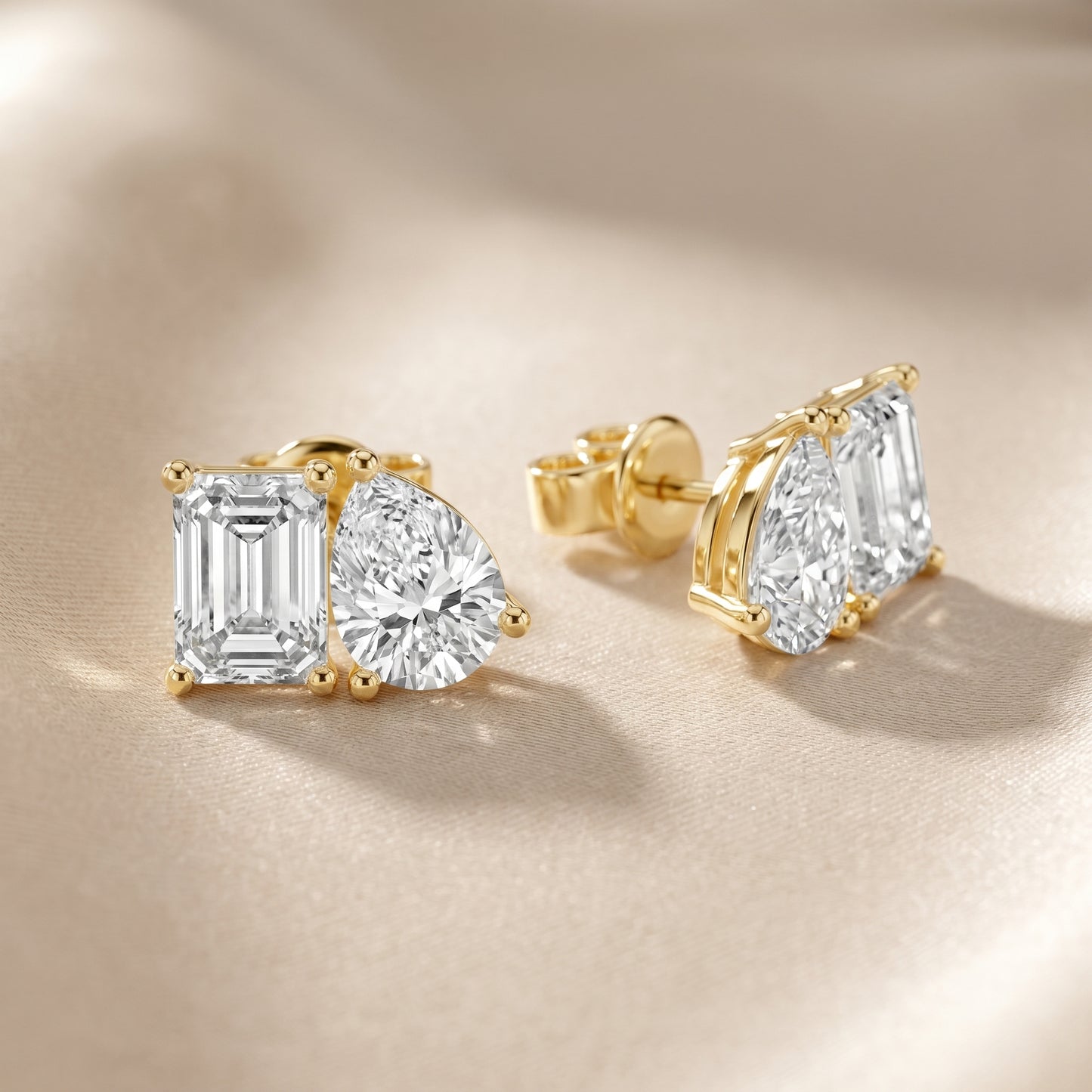 Juno Emerald Oval Cut Lab Grown Diamond Stud Earrings in Yellow Gold