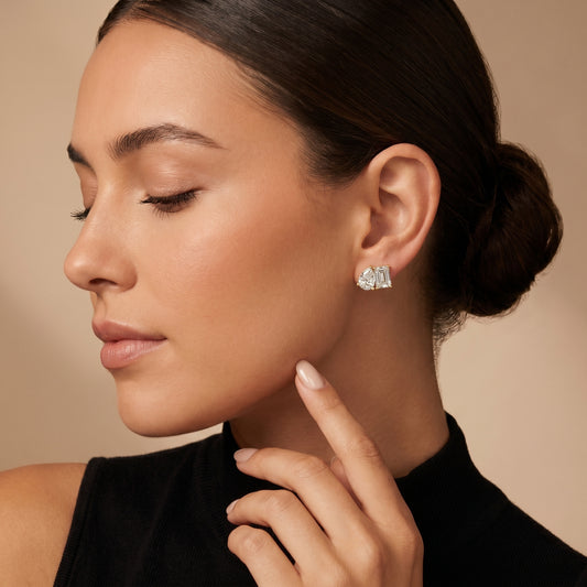 Juno Emerald Oval Cut Lab Grown Diamond Stud Earrings in Yellow Gold