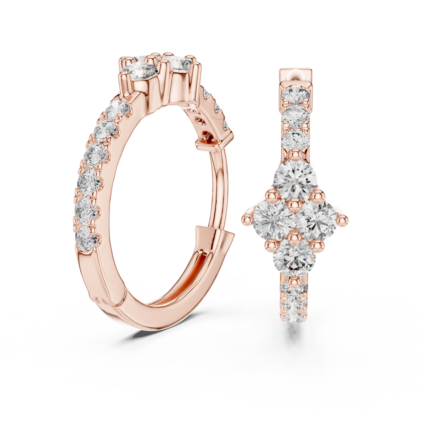 Round Cut Lab Grown Diamond Hoop Earrings in Rose Gold