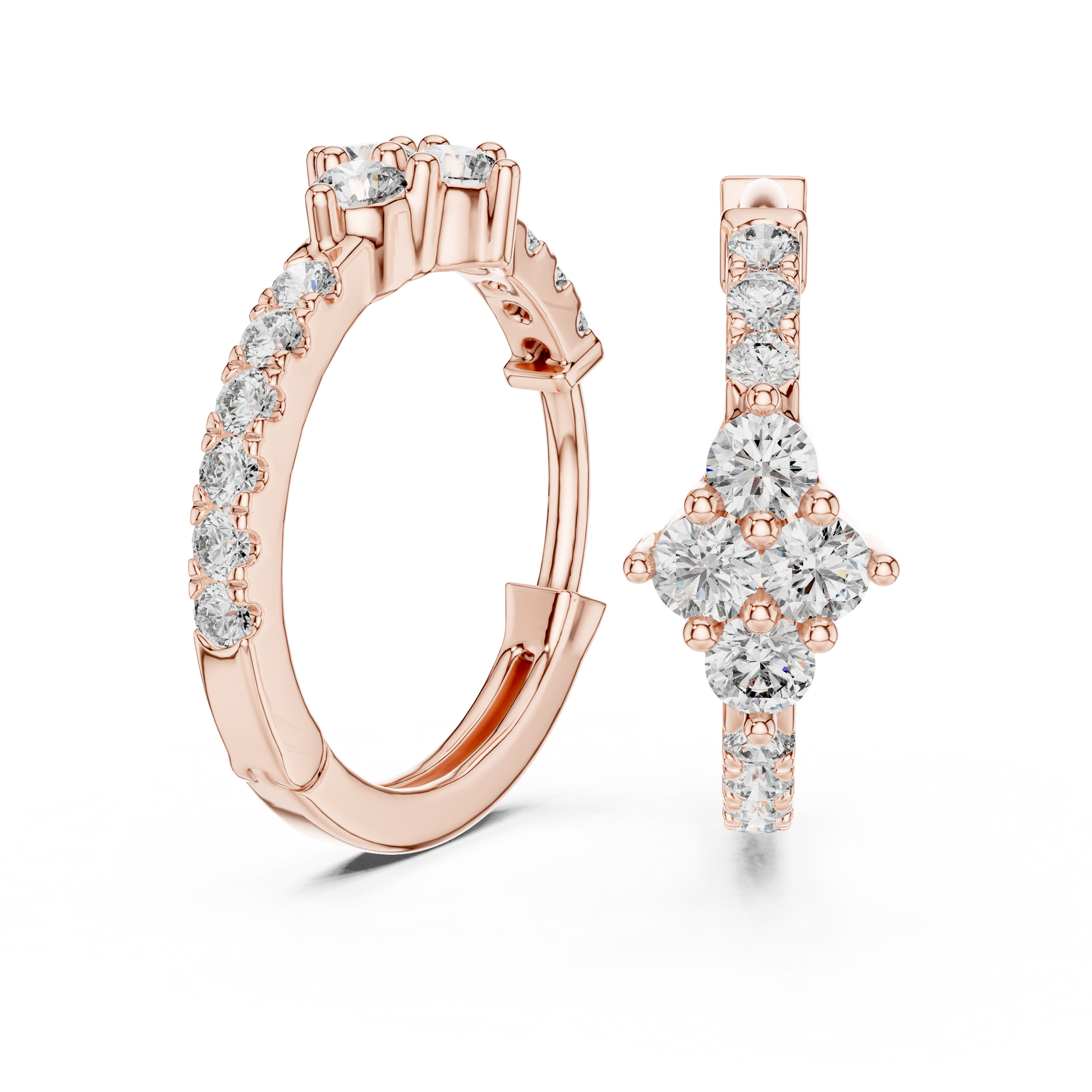 Round Cut Lab Grown Diamond Hoop Earrings in Rose Gold