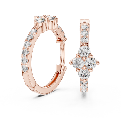 Round Cut Lab Grown Diamond Hoop Earrings in Rose Gold