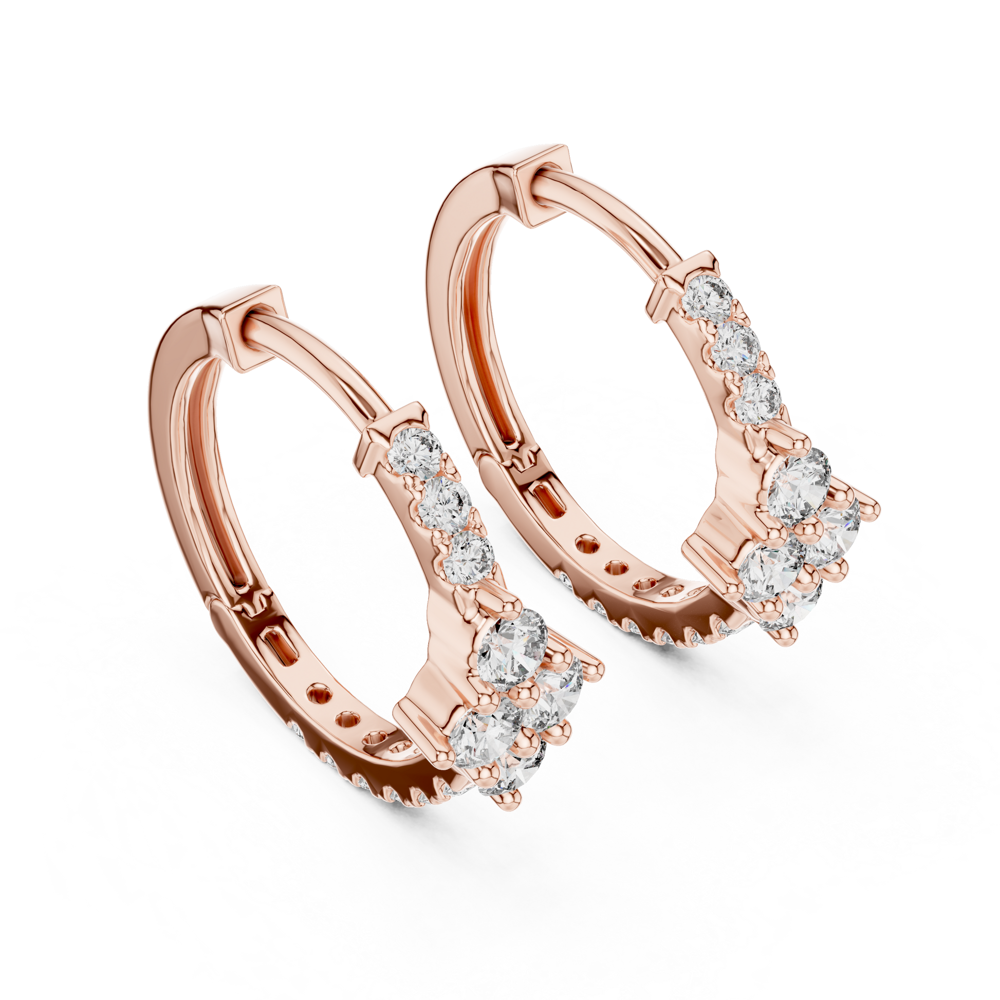 Round Cut Lab Grown Diamond Hoop Earrings in Rose Gold
