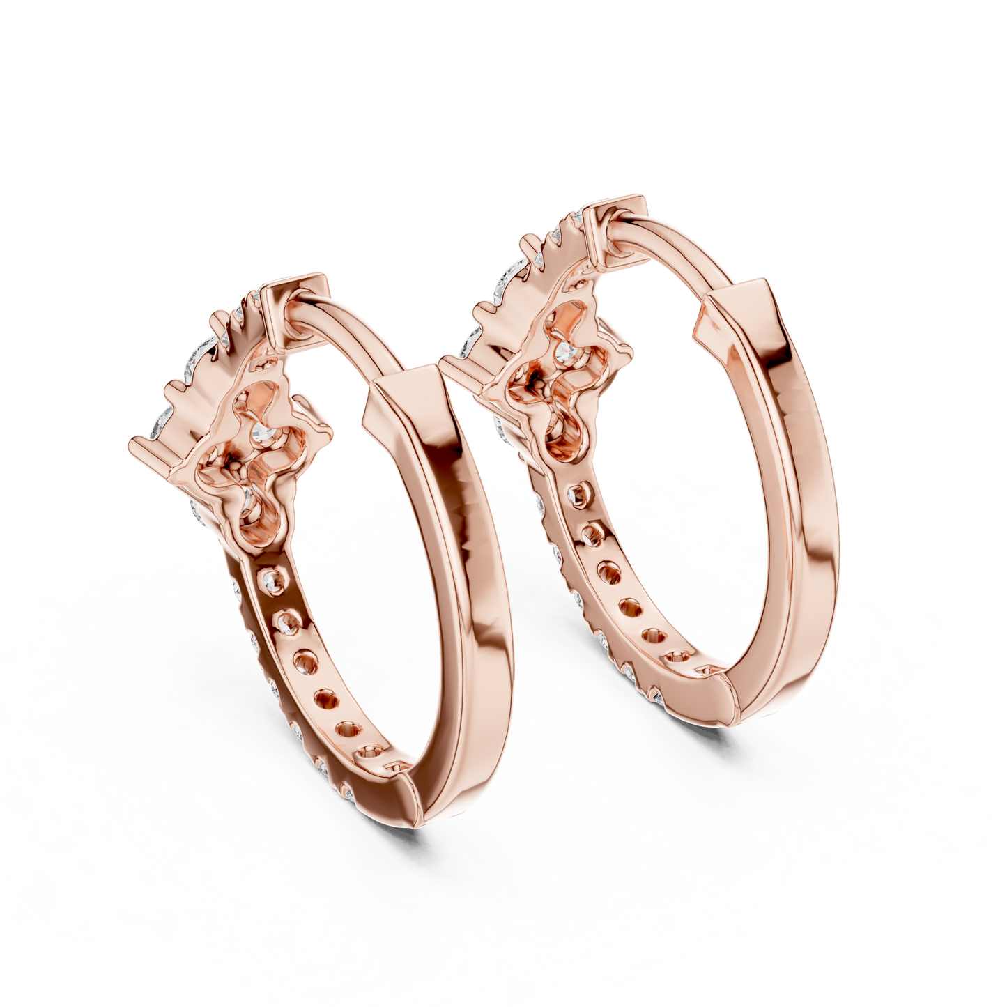 Round Cut Lab Grown Diamond Hoop Earrings in Rose Gold