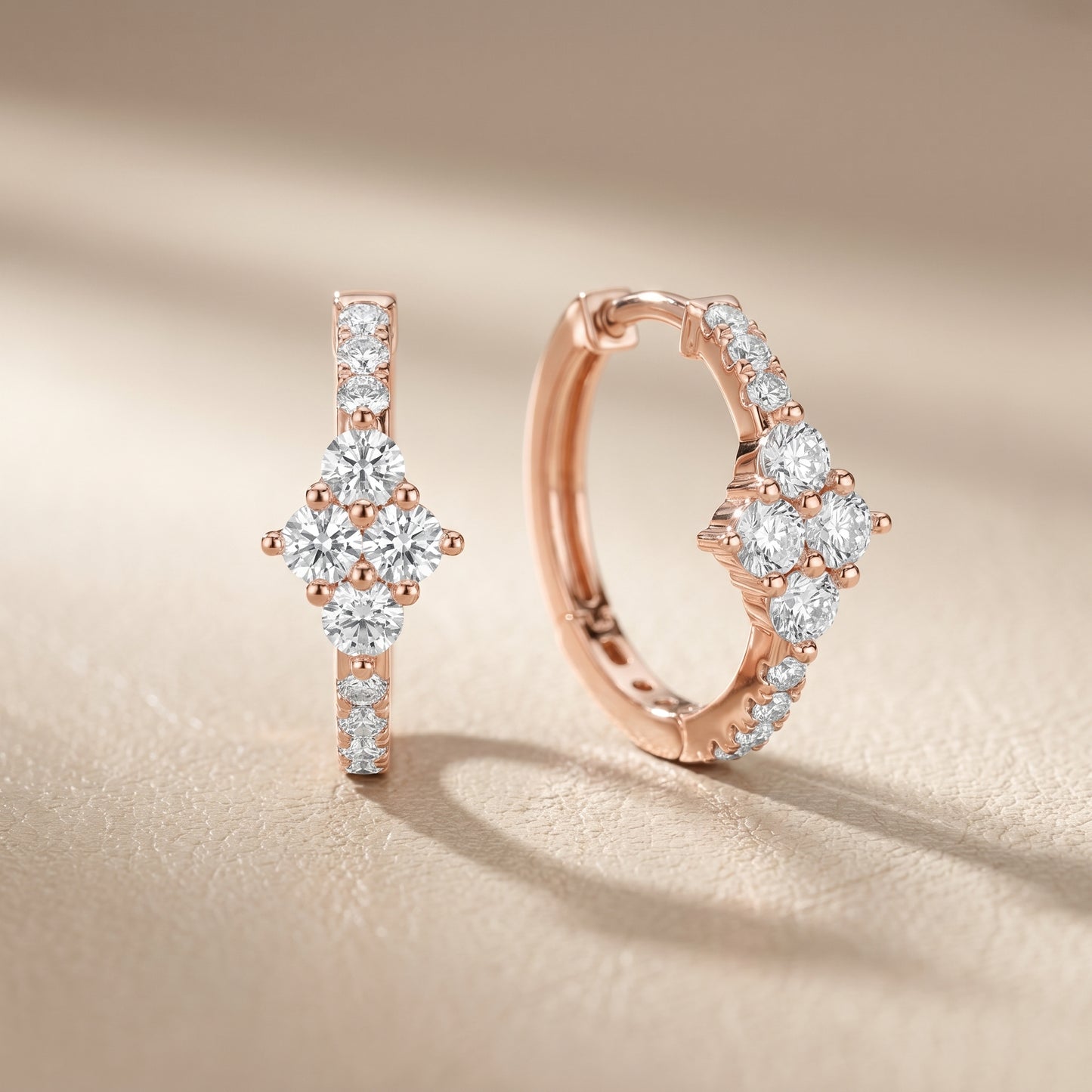 Round Cut Lab Grown Diamond Hoop Earrings in Rose Gold