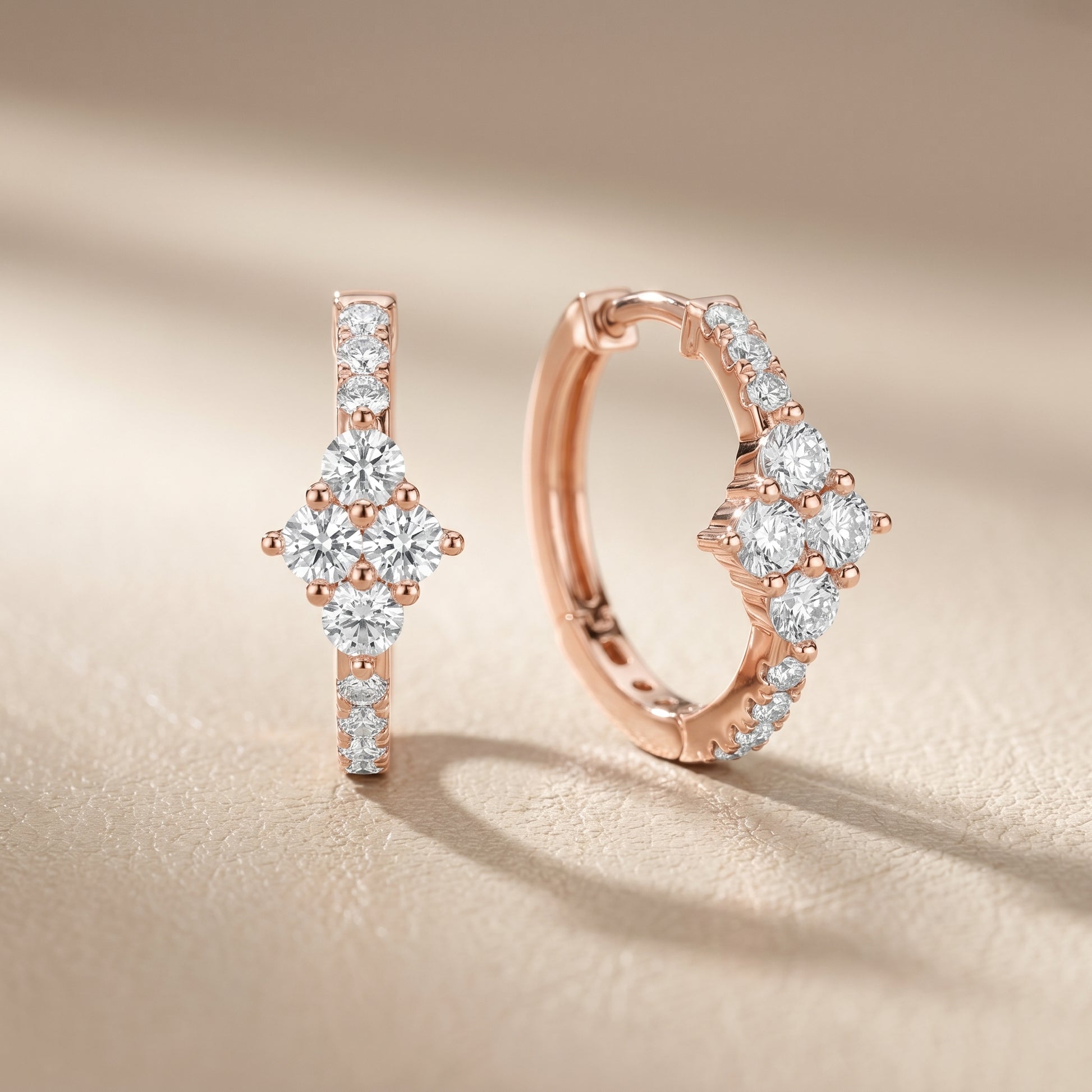 Round Cut Lab Grown Diamond Hoop Earrings in Rose Gold