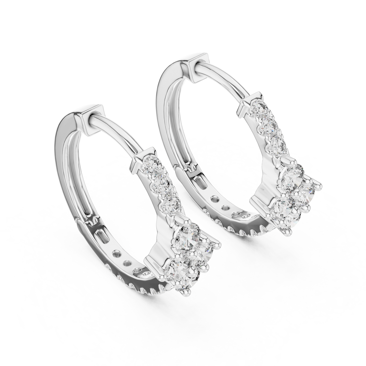 Round Cut Lab Grown Diamond Hoop Earrings in White Gold