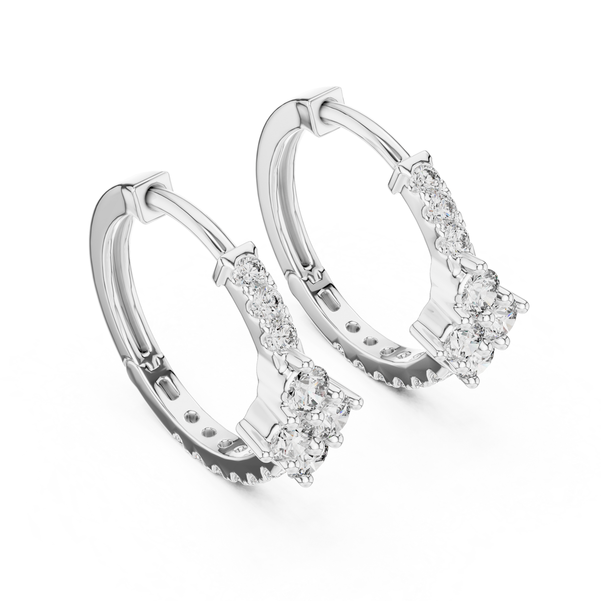 Round Cut Lab Grown Diamond Hoop Earrings in White Gold