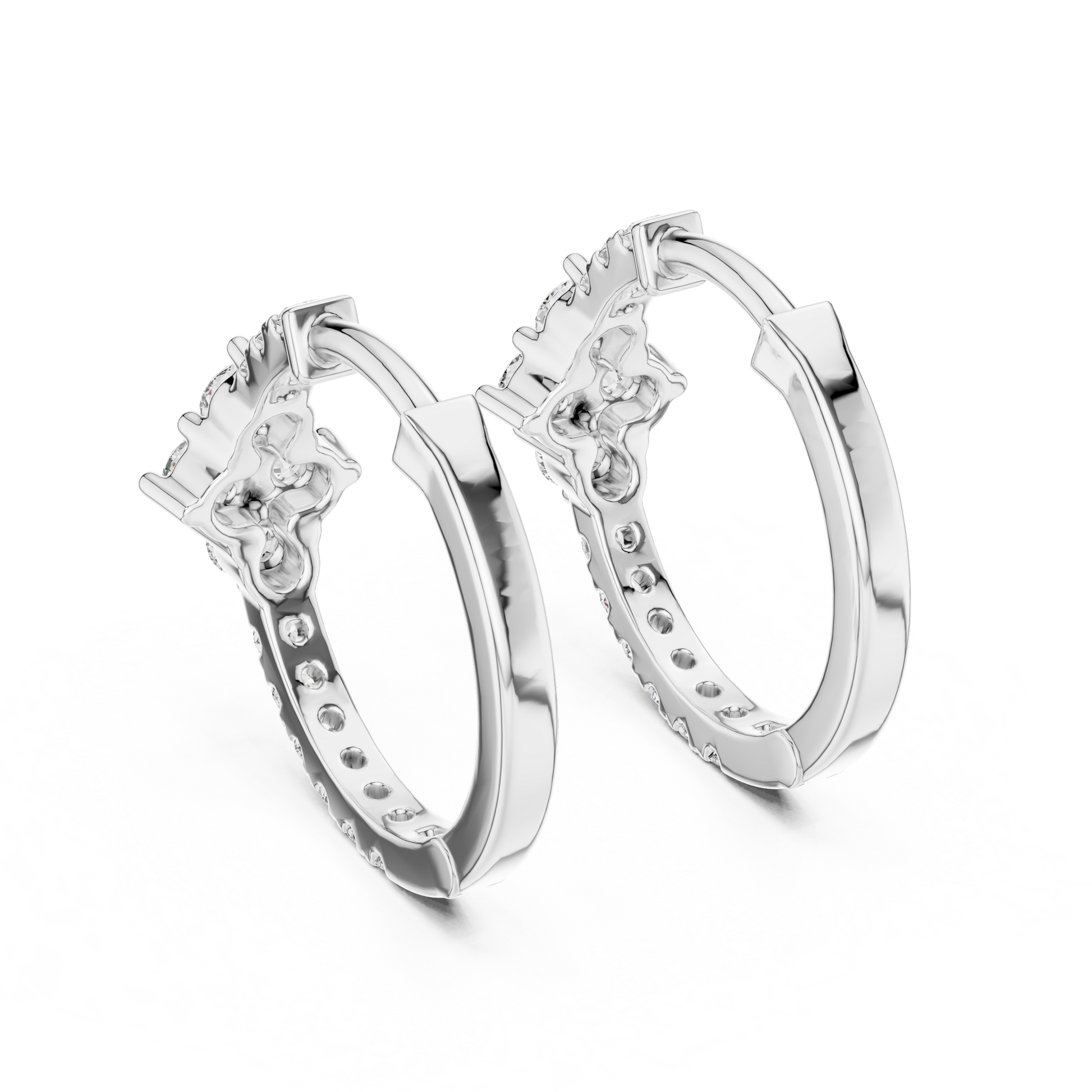 Round Cut Lab Grown Diamond Hoop Earrings in White Gold