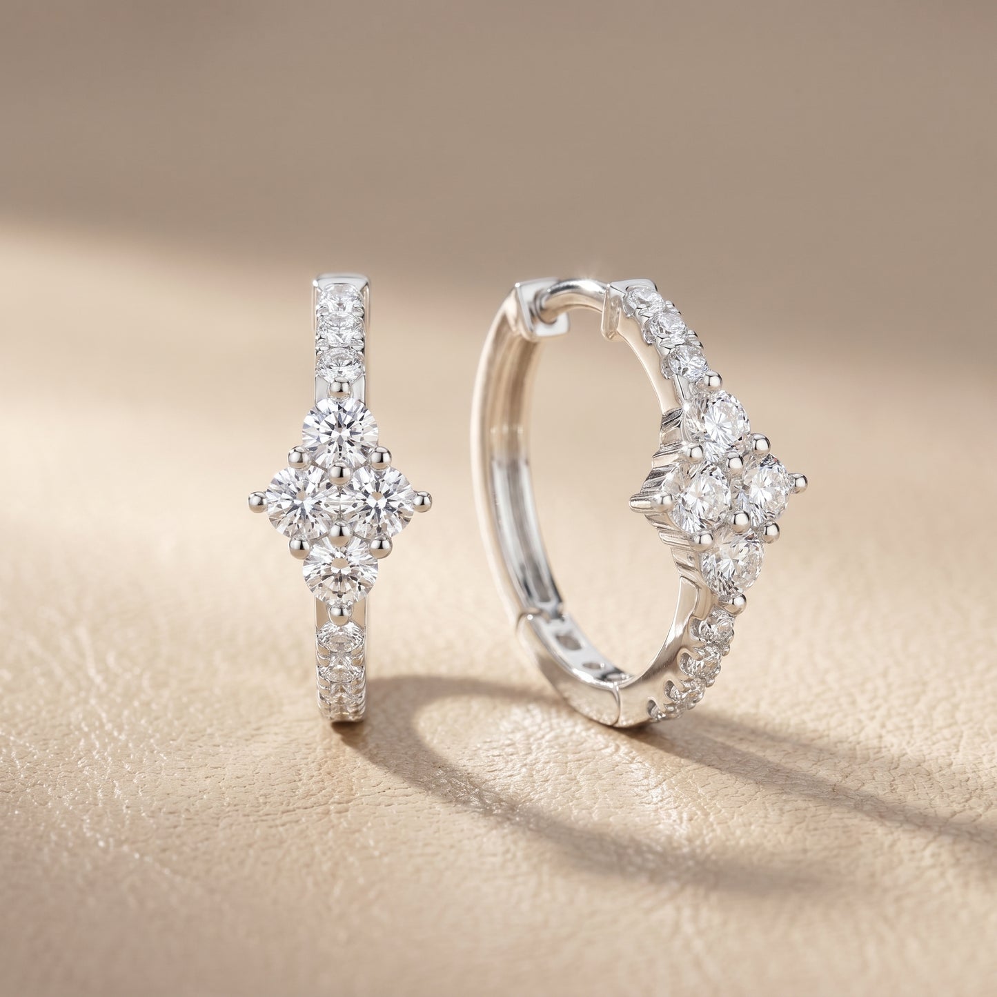 Round Cut Lab Grown Diamond Hoop Earrings in Platinum