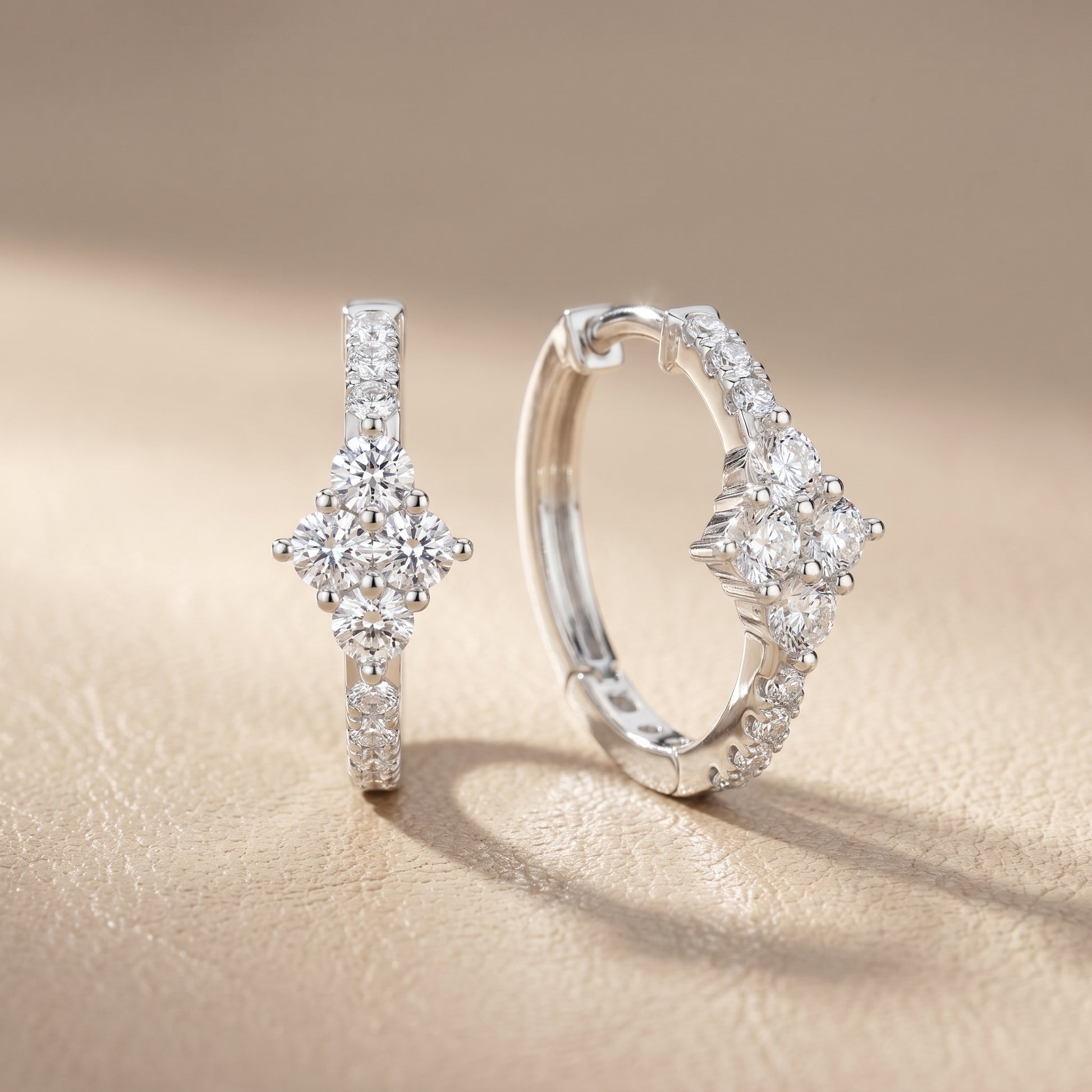 Round Cut Lab Grown Diamond Hoop Earrings in Platinum