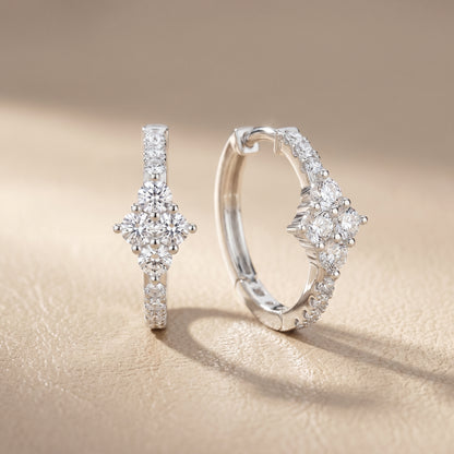 Round Cut Lab Grown Diamond Hoop Earrings in Platinum