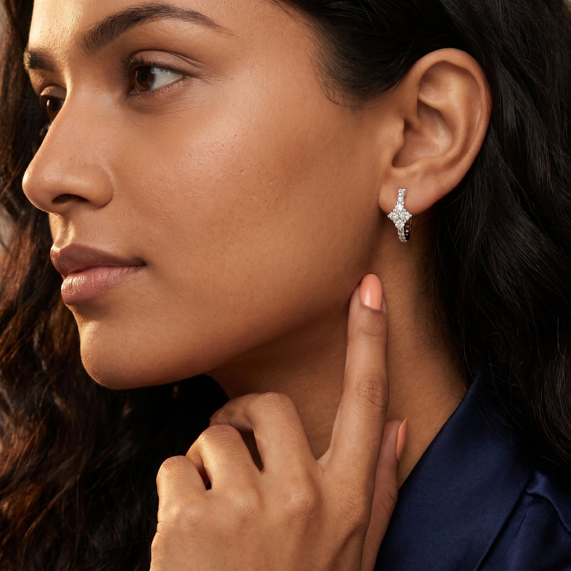 Round Cut Lab Grown Diamond Hoop Earrings in Platinum