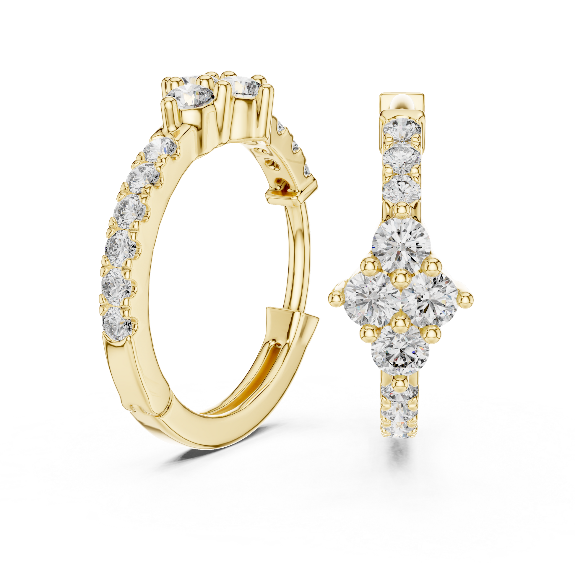Round Cut Lab Grown Diamond Hoop Earrings in Yellow Gold