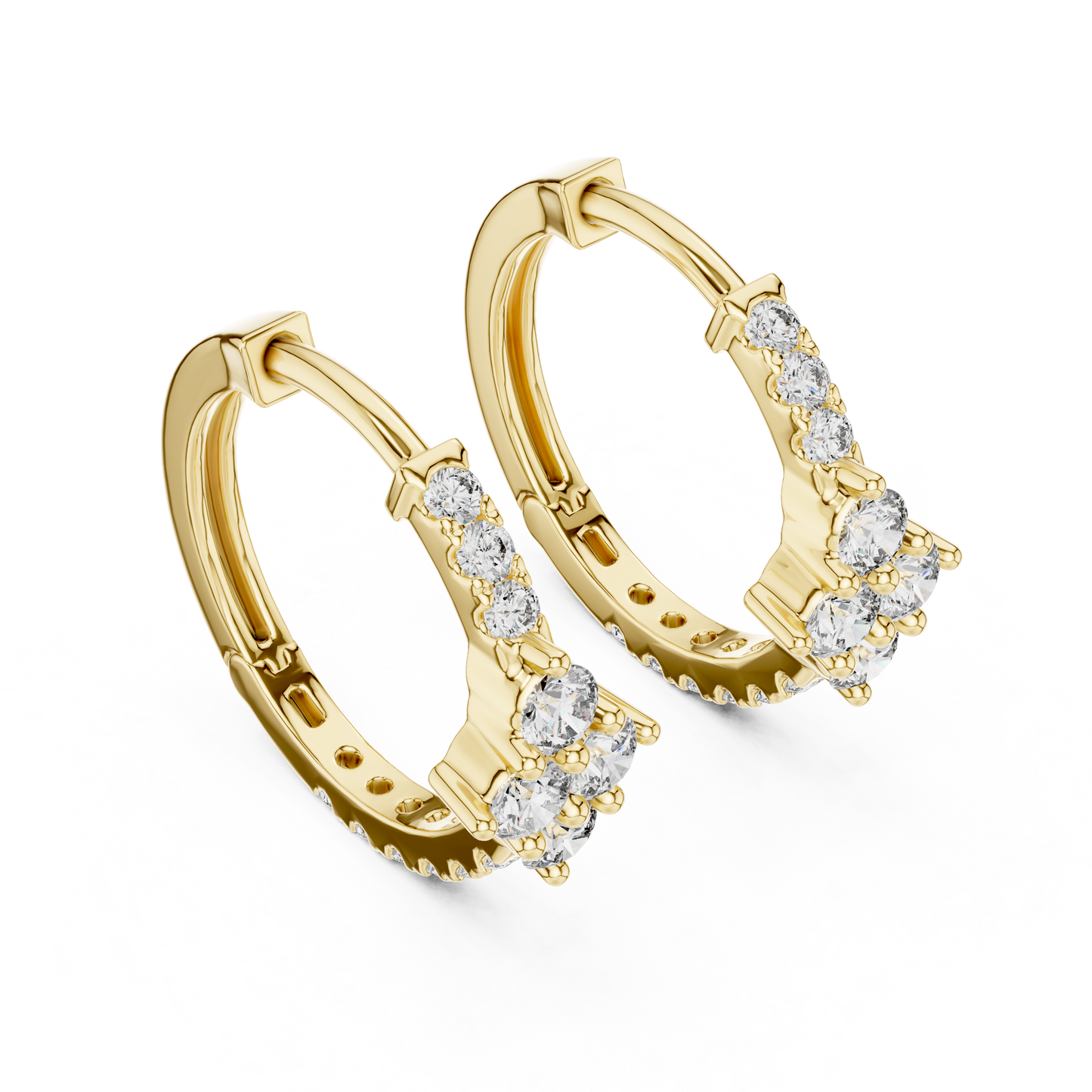 Round Cut Lab Grown Diamond Hoop Earrings in Yellow Gold