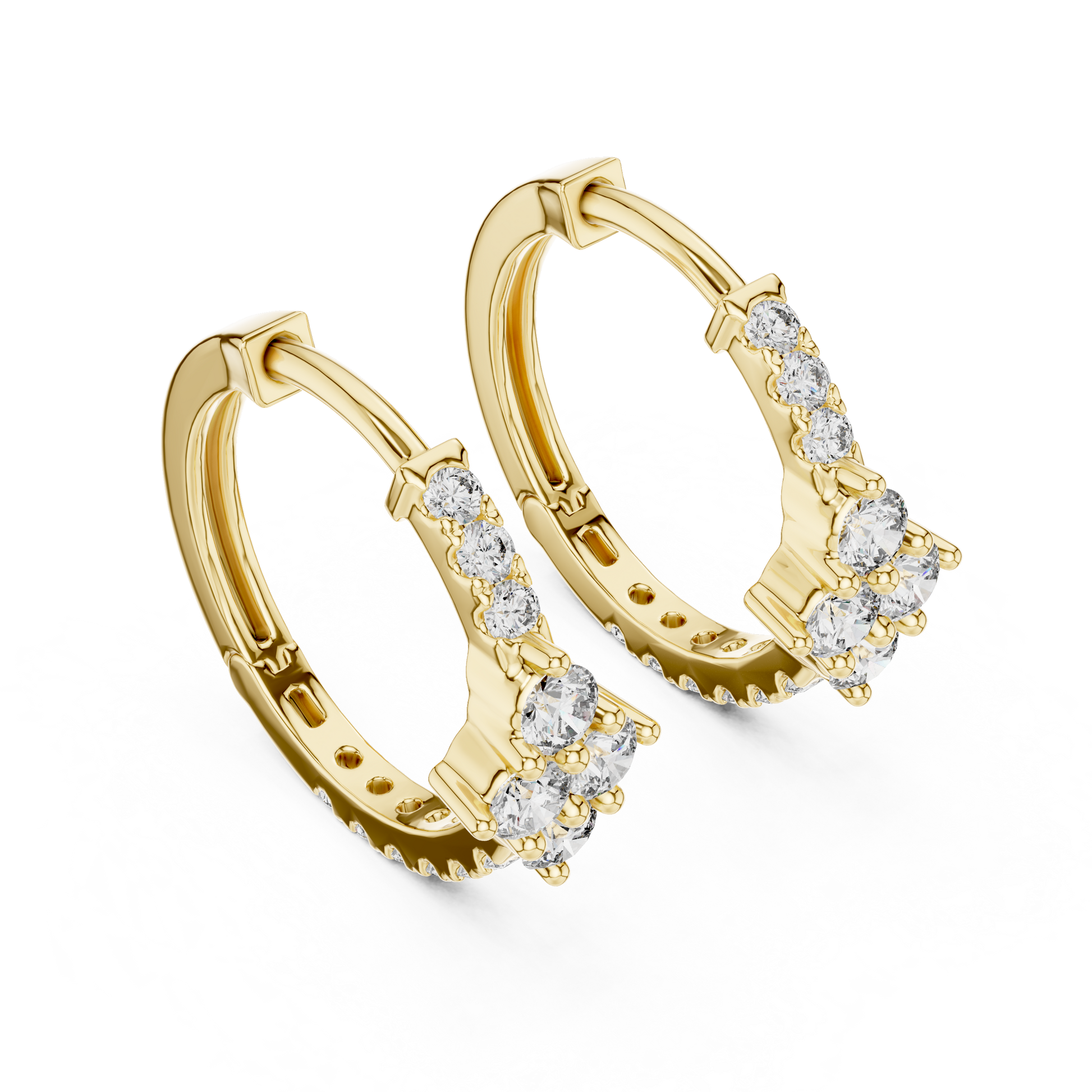 Round Cut Lab Grown Diamond Hoop Earrings in Yellow Gold