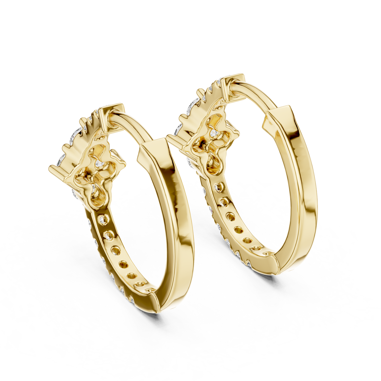 Round Cut Lab Grown Diamond Hoop Earrings in Yellow Gold