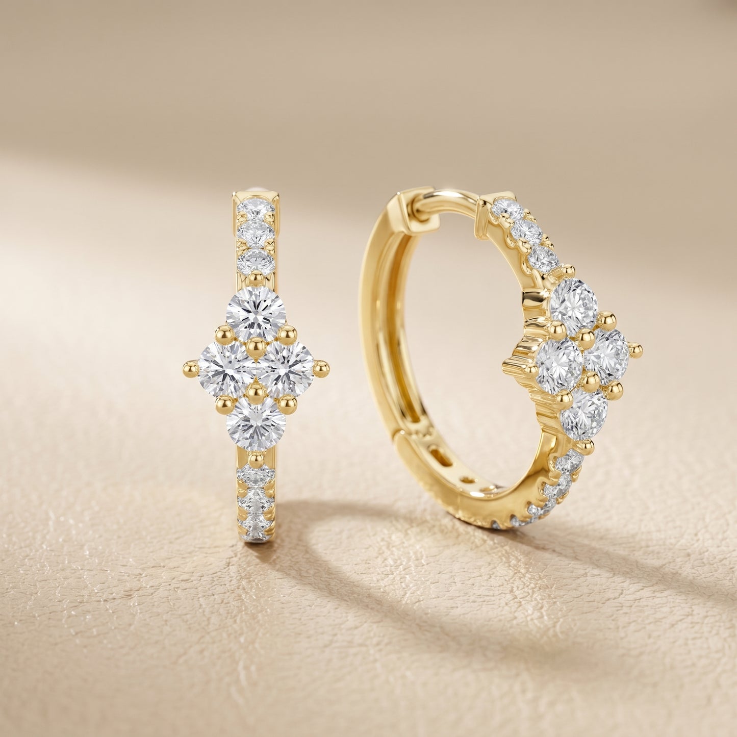 Round Cut Lab Grown Diamond Hoop Earrings in Yellow Gold