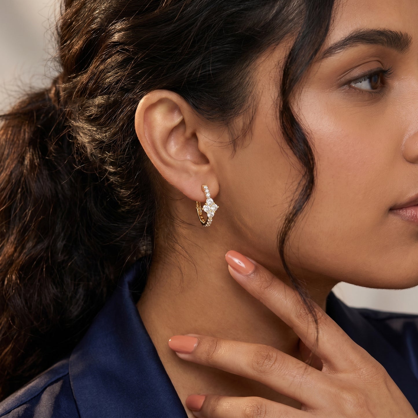 Round Cut Lab Grown Diamond Hoop Earrings in Yellow Gold