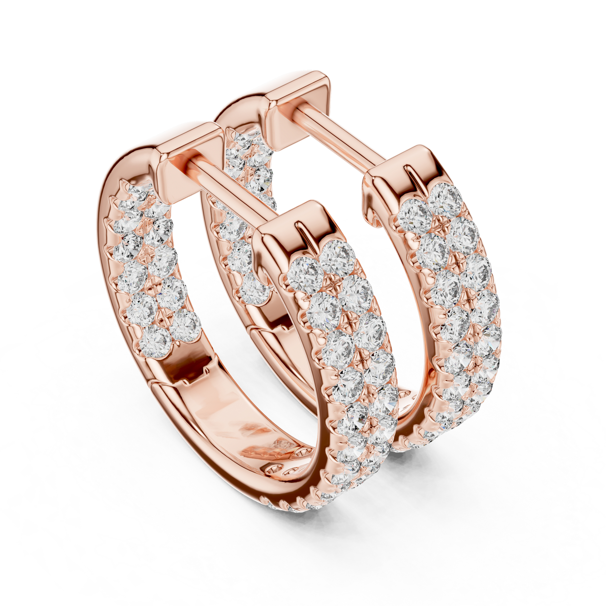 Round Cut Lab Grown Diamond Hoop Earrings in Rose Gold