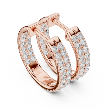 Round Cut Lab Grown Diamond Hoop Earrings in Rose Gold