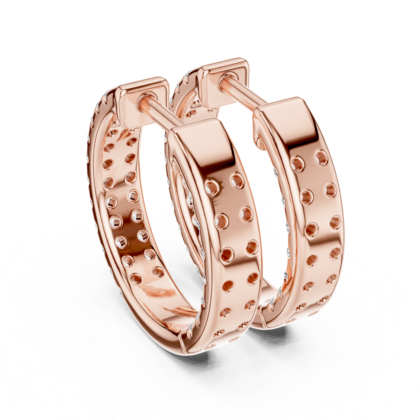 Round Cut Lab Grown Diamond Hoop Earrings in Rose Gold