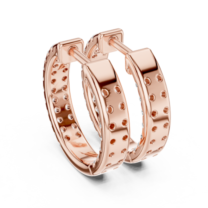Round Cut Lab Grown Diamond Hoop Earrings in Rose Gold