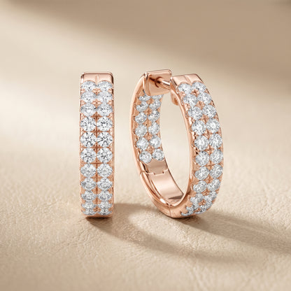 Round Cut Lab Grown Diamond Hoop Earrings in Rose Gold