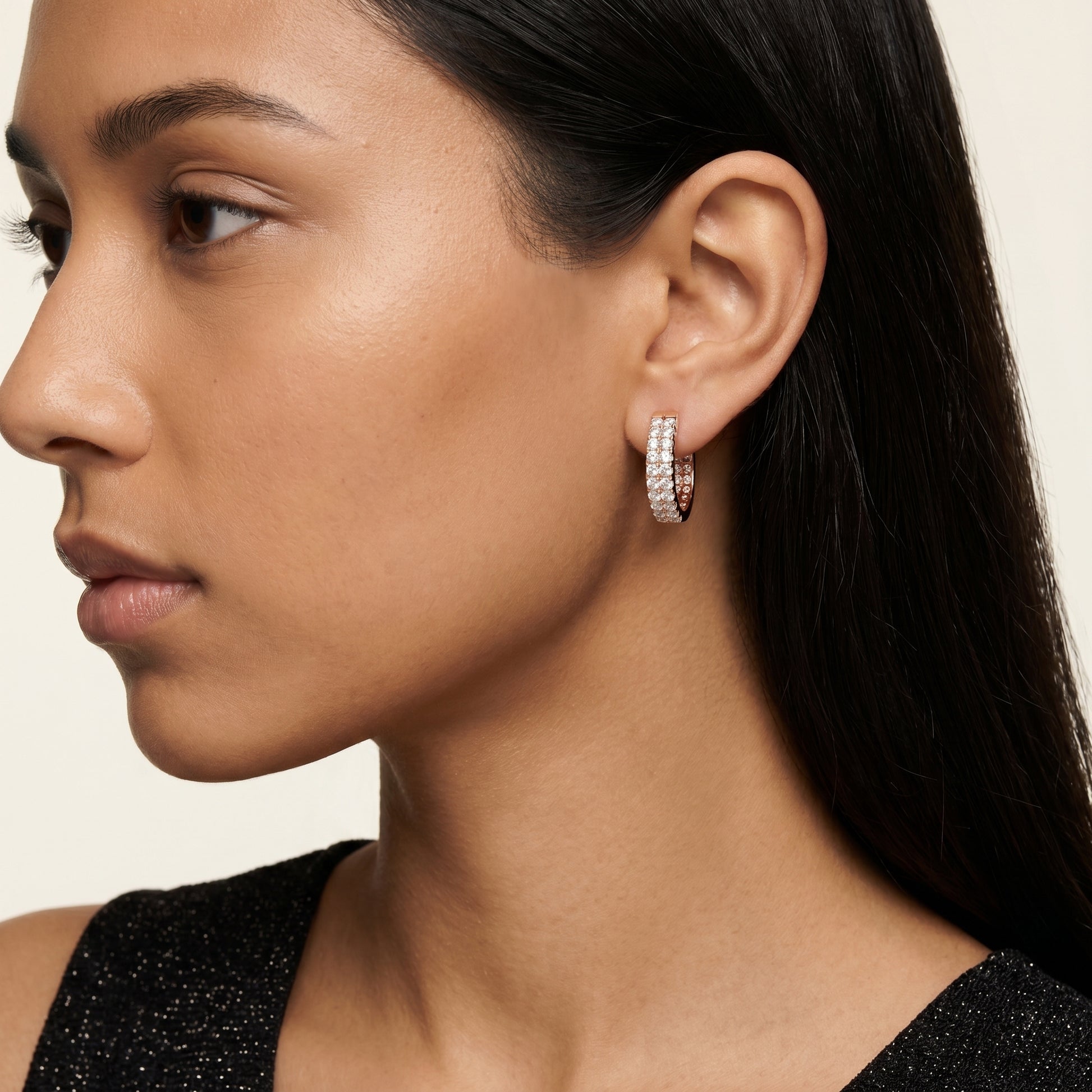 Round Cut Lab Grown Diamond Hoop Earrings in Rose Gold