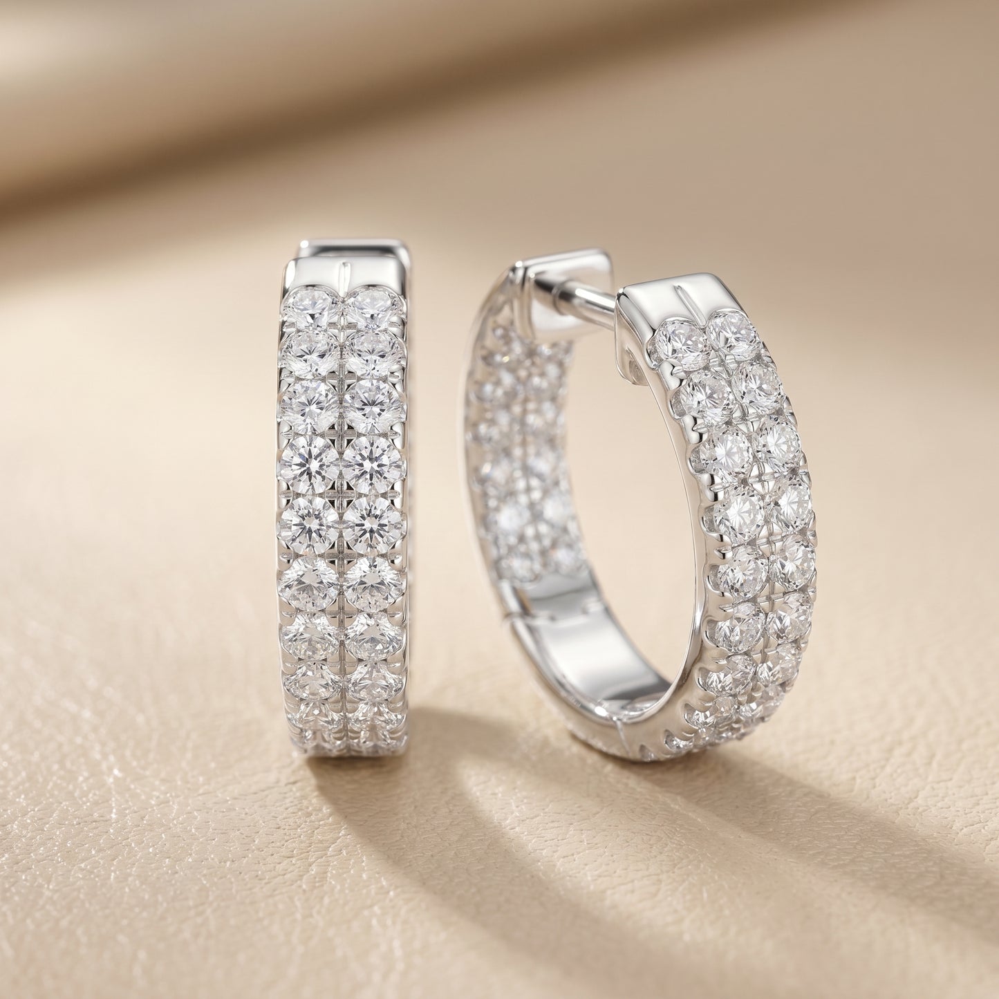 Round Cut Lab Grown Diamond Hoop Earrings in White Gold