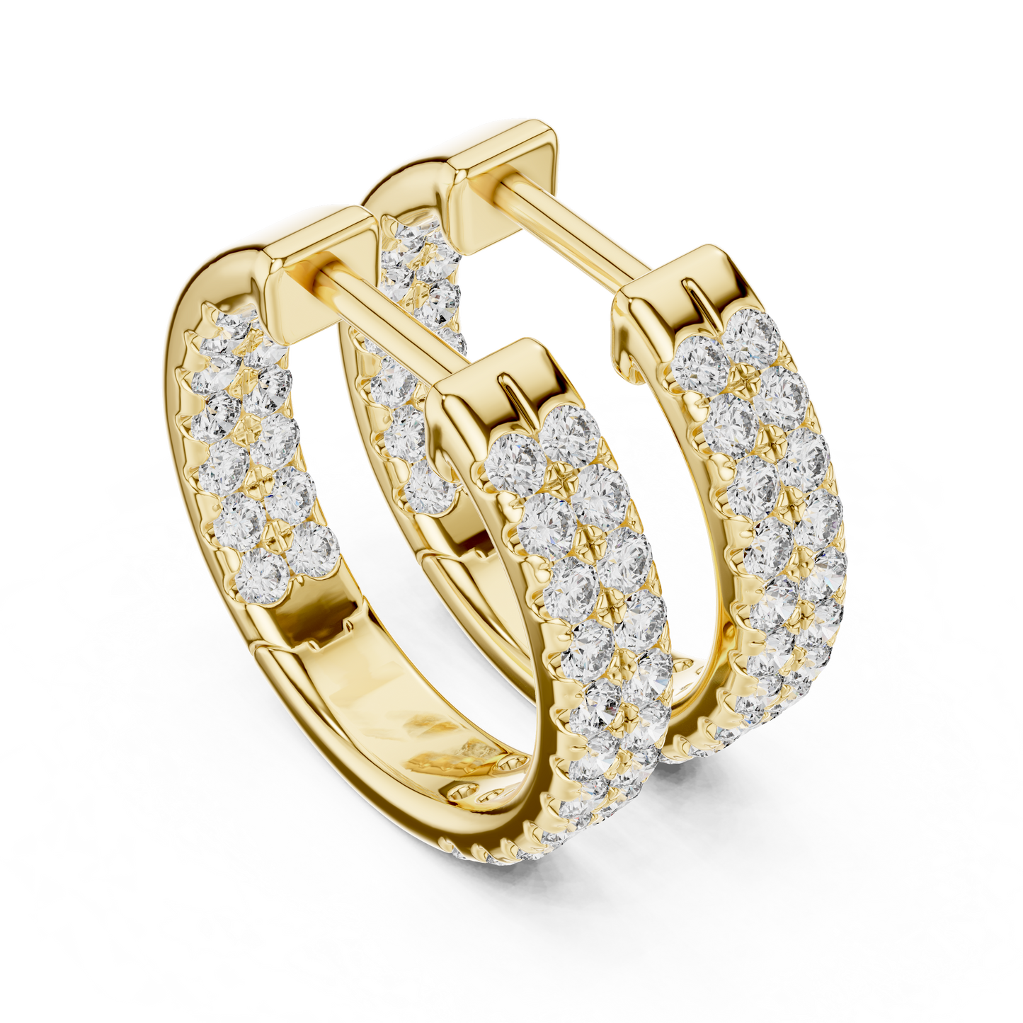 Round Cut Lab Grown Diamond Hoop Earrings in Yellow Gold
