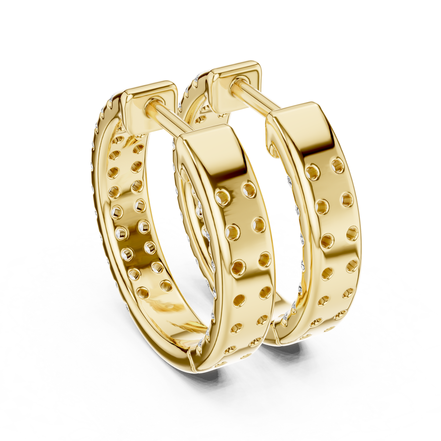 Round Cut Lab Grown Diamond Hoop Earrings in Yellow Gold