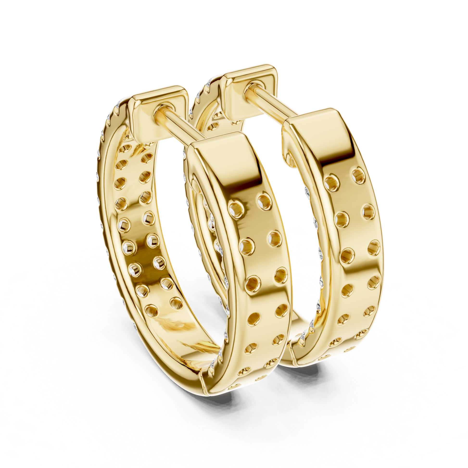 Round Cut Lab Grown Diamond Hoop Earrings in Yellow Gold