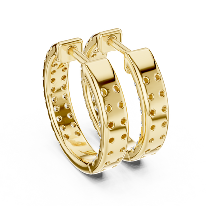 Round Cut Lab Grown Diamond Hoop Earrings in Yellow Gold