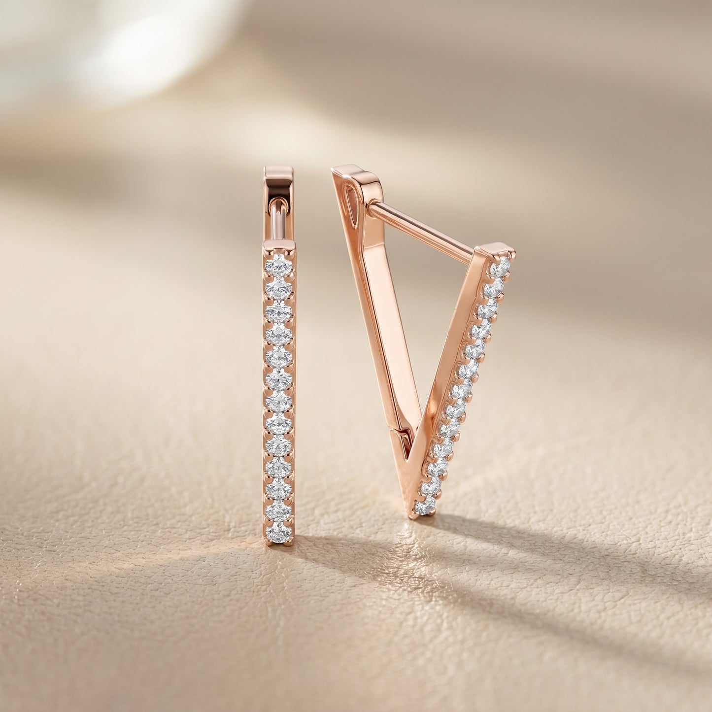 Round Cut Lab Grown Diamond Hoop Earrings in Rose Gold