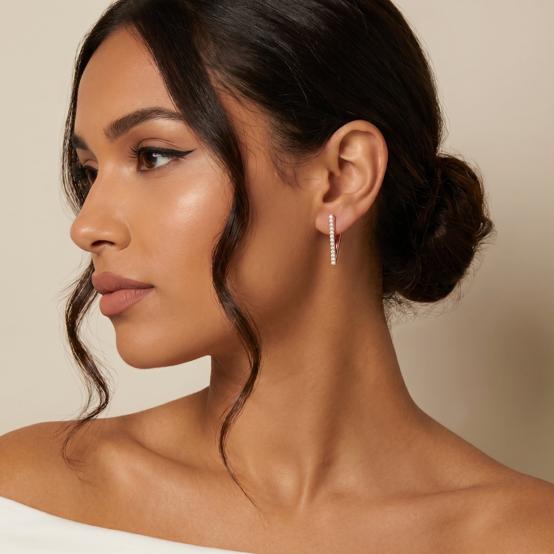 Round Cut Lab Grown Diamond Hoop Earrings in Rose Gold