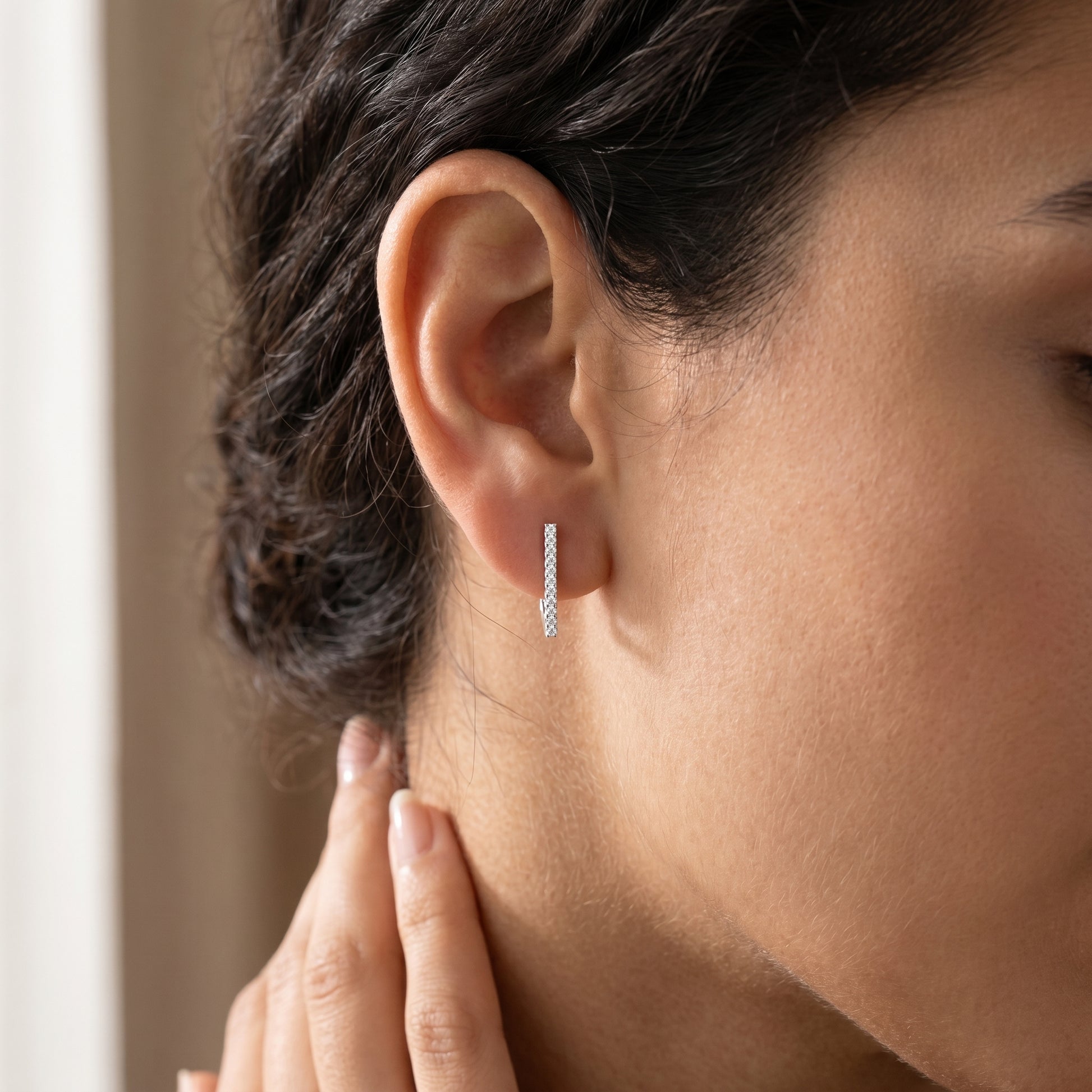 Round Cut Lab Grown Diamond Hoop Earrings in White Gold
