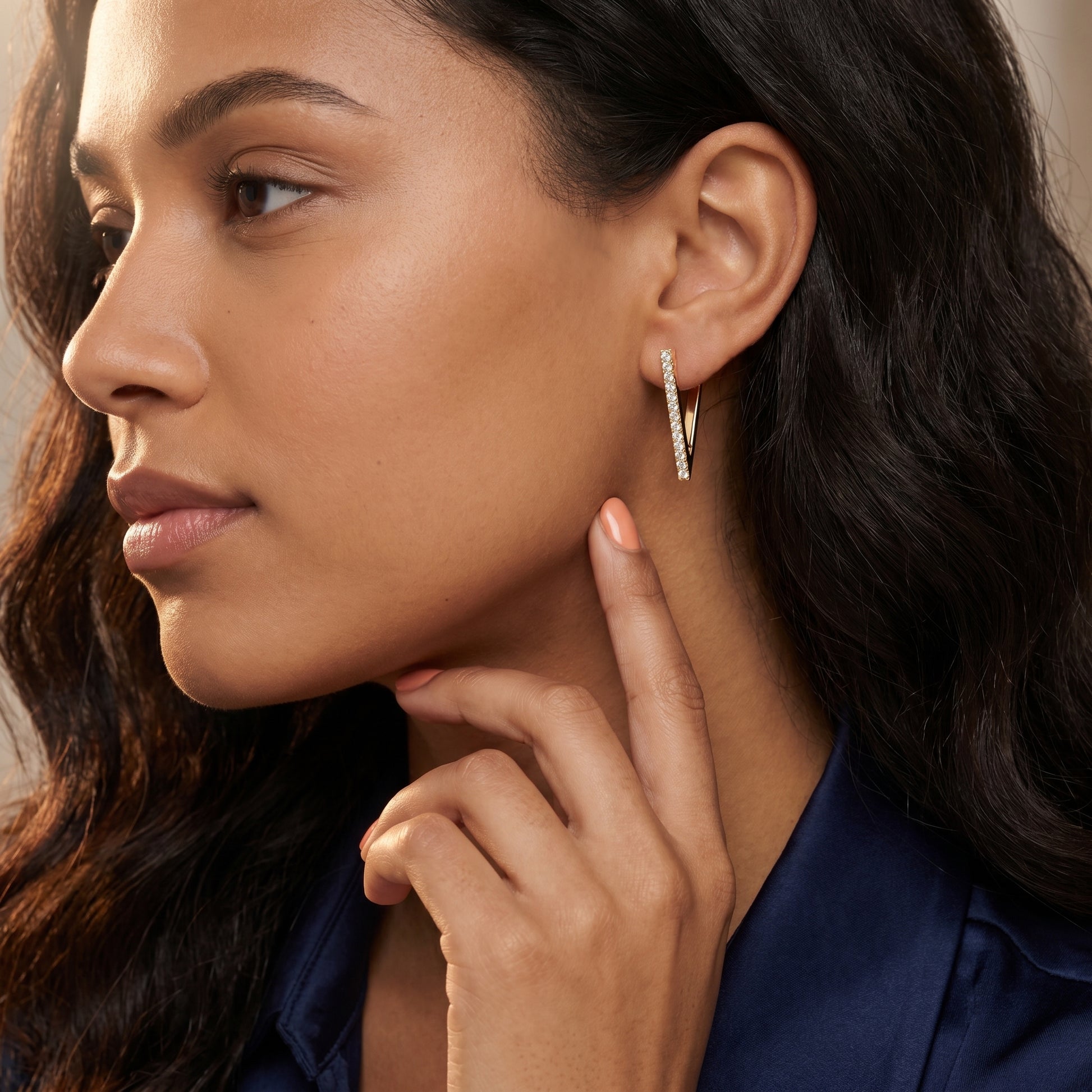 Round Cut Lab Grown Diamond Hoop Earrings in Yellow Gold