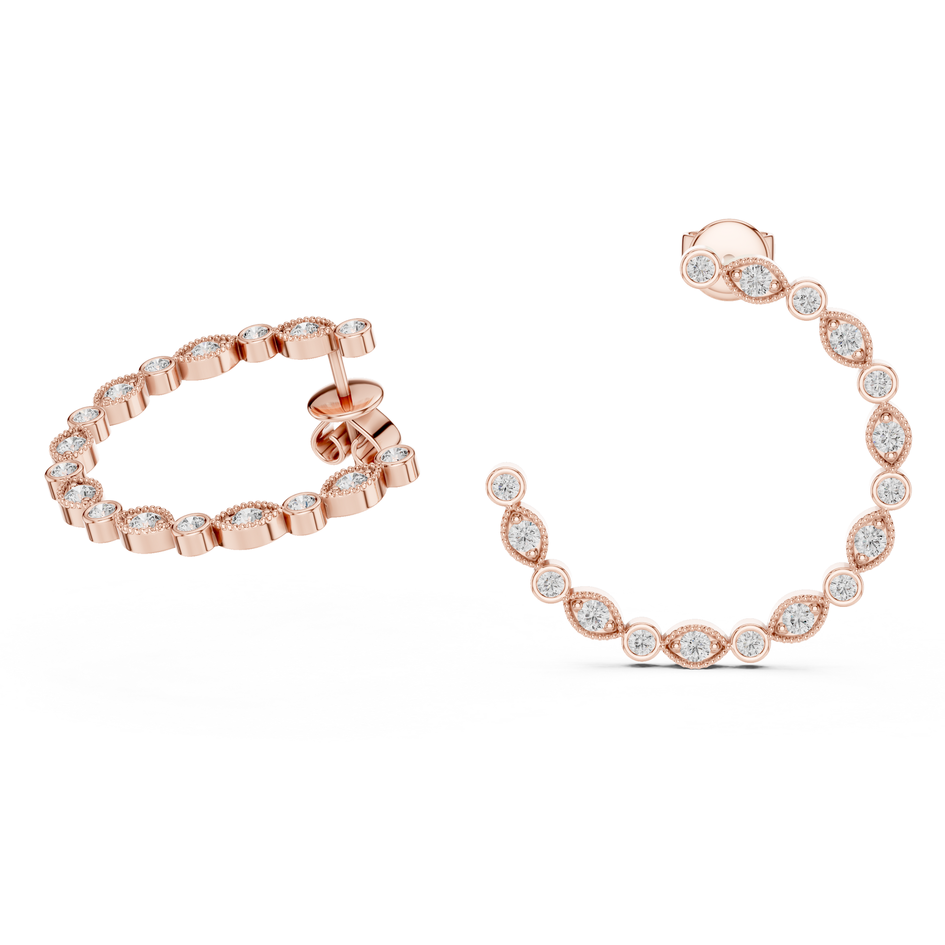 Round Cut Lab Grown Diamond Hoop Earrings in Rose Gold