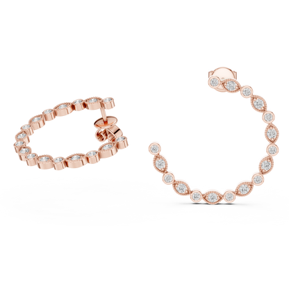 Round Cut Lab Grown Diamond Hoop Earrings in Rose Gold