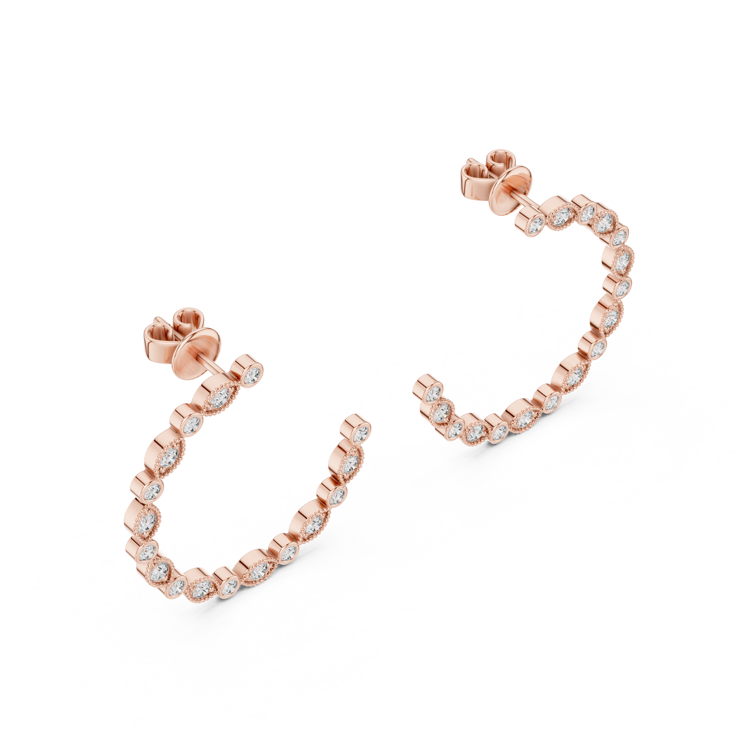 Round Cut Lab Grown Diamond Hoop Earrings in Rose Gold