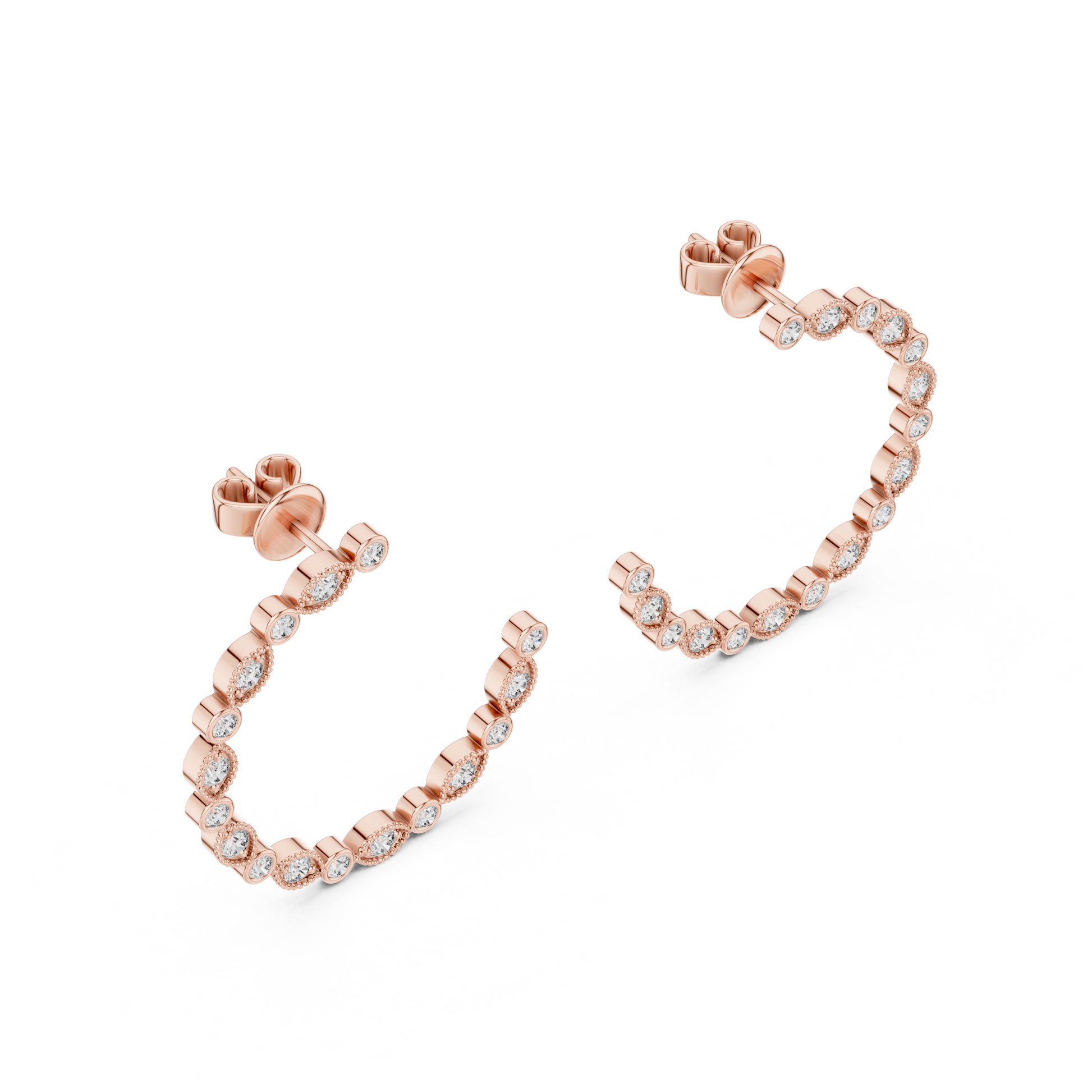 Round Cut Lab Grown Diamond Hoop Earrings in Rose Gold