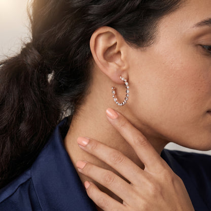 Round Cut Lab Grown Diamond Hoop Earrings in Rose Gold