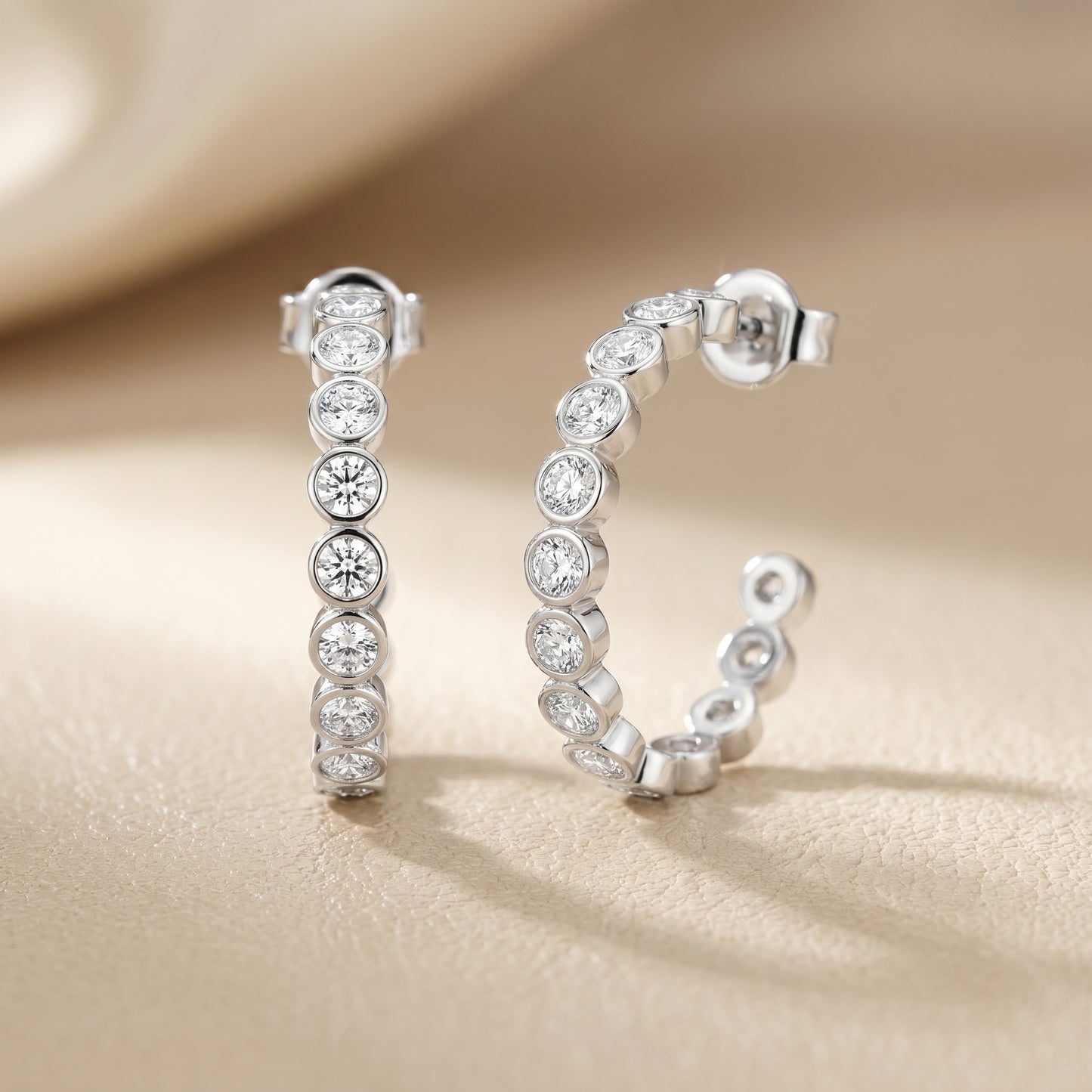 Round Cut Lab Grown Diamond Hoop Earrings in Silver