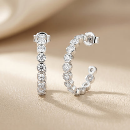 Round Cut Lab Grown Diamond Hoop Earrings in Silver