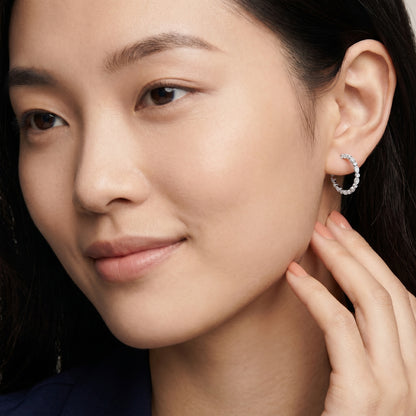 Round Cut Lab Grown Diamond Hoop Earrings in White Gold