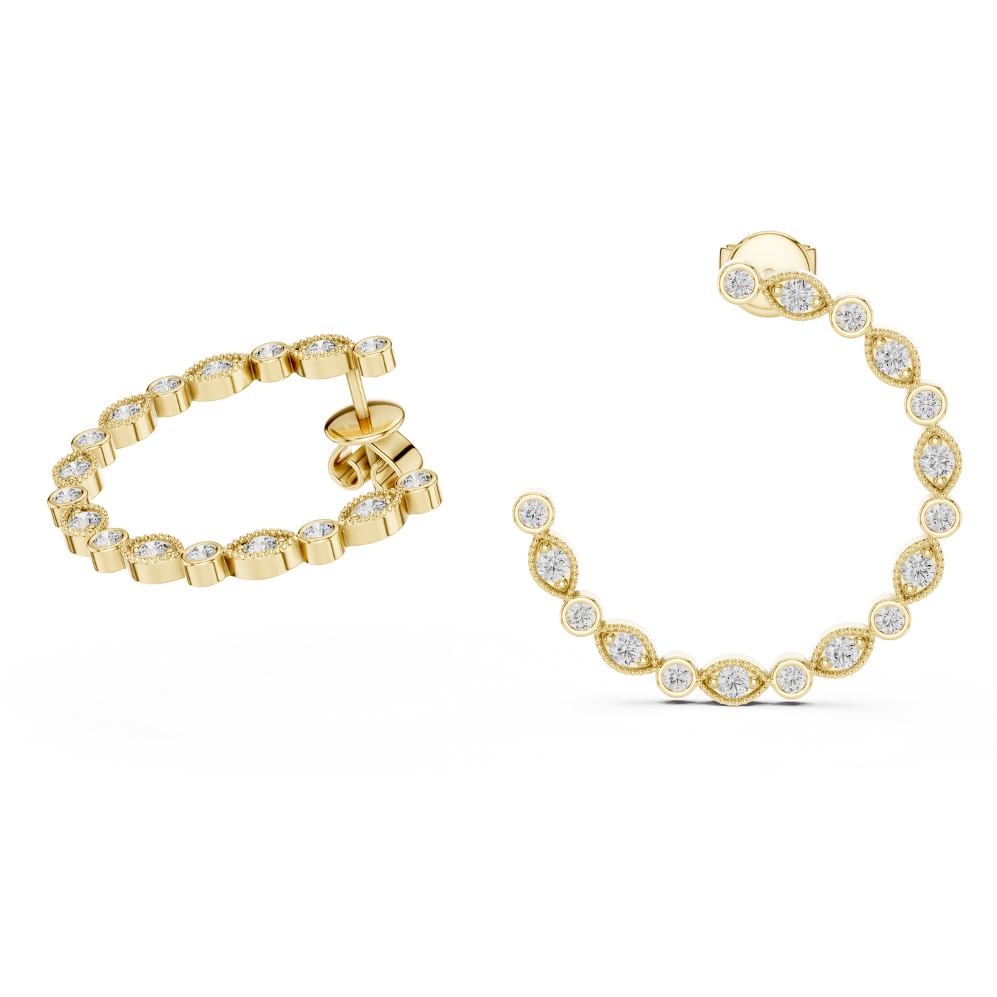 Round Cut Lab Grown Diamond Hoop Earrings in Yellow Gold