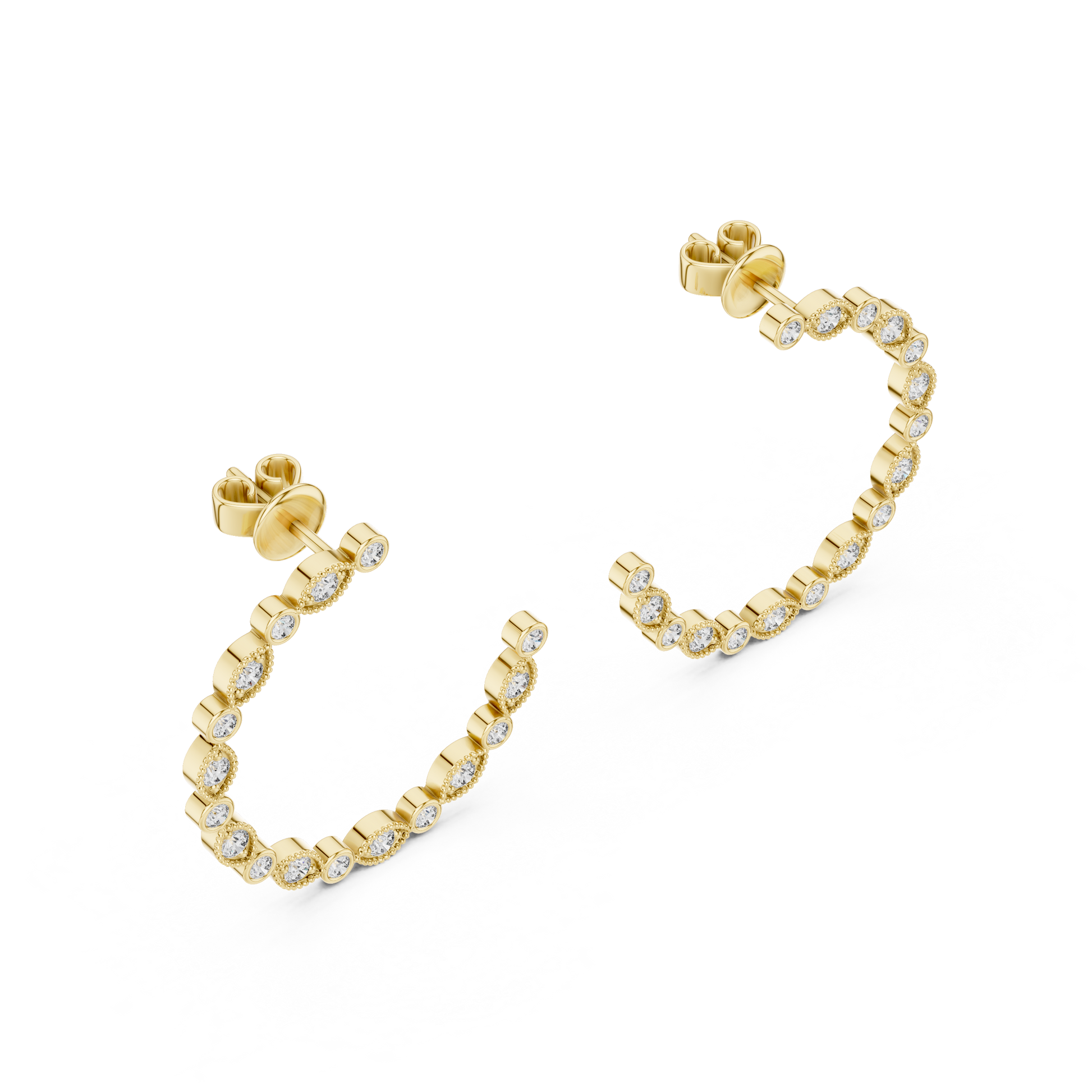 Round Cut Lab Grown Diamond Hoop Earrings in Yellow Gold