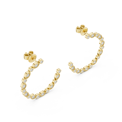 Round Cut Lab Grown Diamond Hoop Earrings in Yellow Gold
