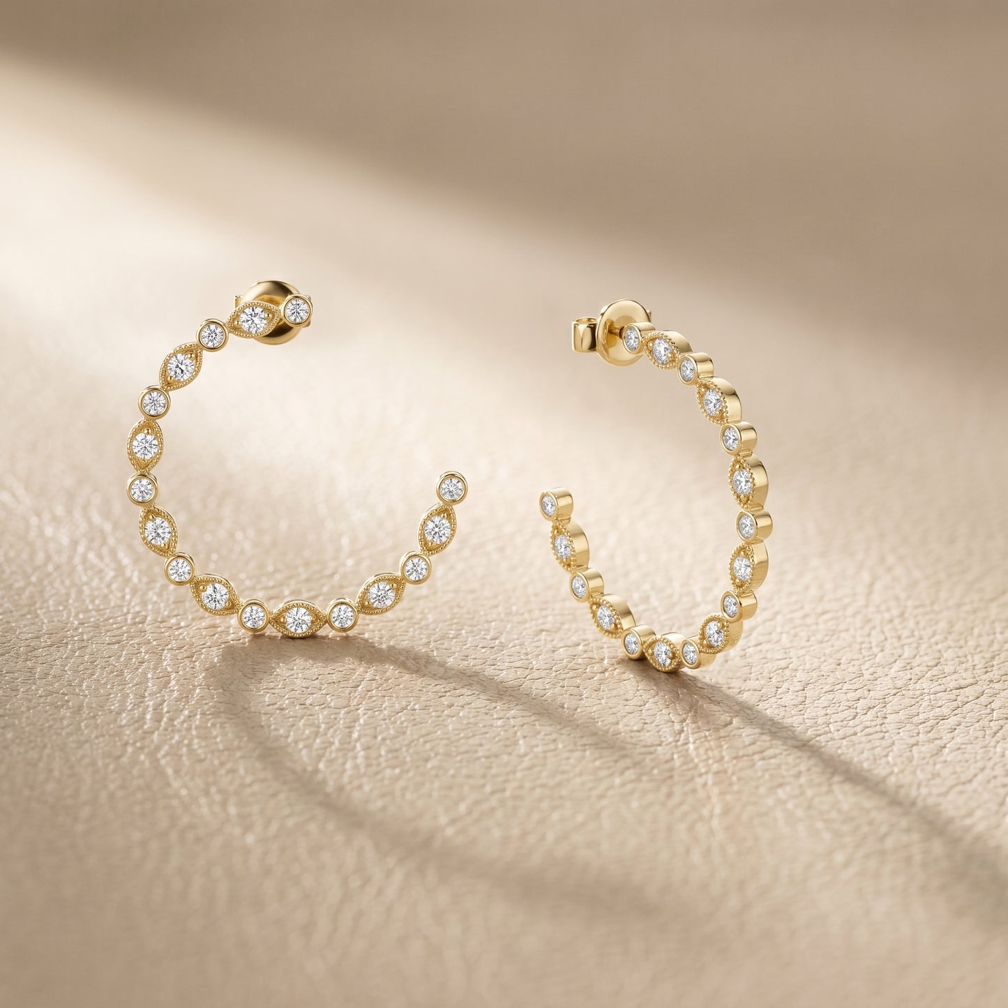 Round Cut Lab Grown Diamond Hoop Earrings in Yellow Gold