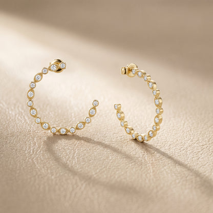 Round Cut Lab Grown Diamond Hoop Earrings in Yellow Gold